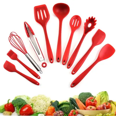 Produktbild von Küchenutensilien Set, 10-teilig, hitzebeständige Silikonspatel, für die Küche