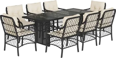 Image de vidaXL Salon de jardin 9 pièces avec coussins noir poly rotin