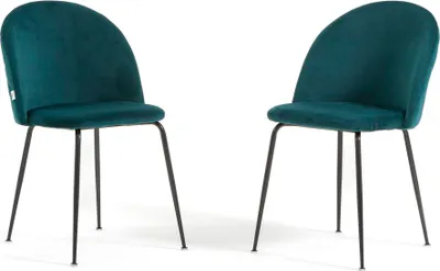 Produktbild von Set 2 gepolsterte Essstühle, Metallbeine, elegantes Design für Küche, Esszimmer, Bar und Restaurants SARA - Petrol/Dunkelgrau
