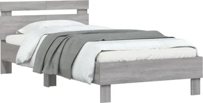 Imagen del producto de Estructura de cama con cabecero y luces LED, color gris Sonoma, 100x200 cm