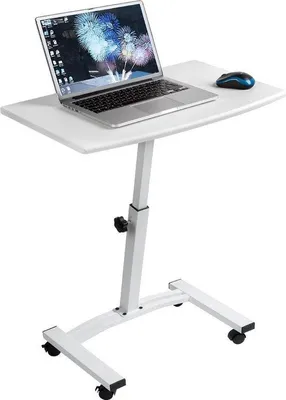 Imagen del producto de Mesa para portátil con ruedas de Tatkraft, modelo CHEER, con altura ajustable, superficie de trabajo grande y color blanco