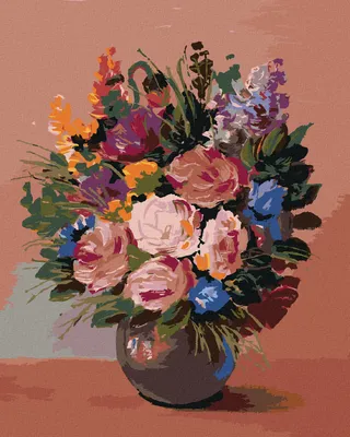 Produktbild von Zuty - Malen nach Zahlen - BLUMENSTRAUSS AUF ORANGEFARBENEM HINTERGRUND, 40x50 cm, mit Keilrahmen (bereits gespannt)