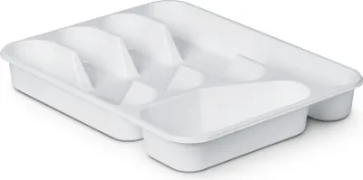 Produktbild von Besteckkasten für Schubladen, kompakter Besteckeinsatz ( 33,5x26x4,5cm ) - Weiß - Besteck Organizer - Besteckhalter für Küche - Schubladeneinsatz