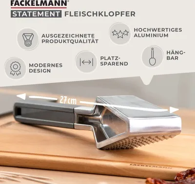 Produktbild von Fackelmann Statement Fleischklopfer aus Aluminium Fleischhammer mit glatter und rauer Seite Zum Plattieren von Fleisch & Co.