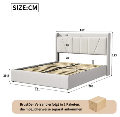 Obrázok produktu pre Manželská posteľ s čalúneným čelom, rozmery 160x200 cm, s USB portami a úložným priestorom