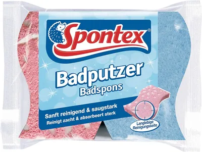 Produktbild von Spontex Badputzer x2, Blau, Pink, Maschinenwäsche, Muster, Vor dem ersten Gebrauch und nach jeder Benutzung gründlich auswaschen. Bei sehr empfindlichen..., Polybag, 2 Stück(e)