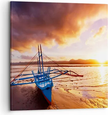Produktbild von Bild auf Leinwand - Leinwandbild - Ufer Boot Strand - 70x70cm - Wand Bild - Wanddeko - Wandbilder - Leinwanddruck - Bilder - Kunstdruck - Wanddekoration - Leinwand bilder - Wandkunst - AC70x70-3905