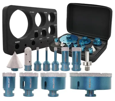 Produktbild von Diamantbohrer Set 12 Stück für Fliesen Granit Marmor inkl. Adapter