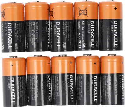 Zdjęcie produktu dla 10x bateria litowa Duracell CR123A, 3V, bateria fotograficzna CR123 A, w praktycznym opakowaniu po 10 sztuk