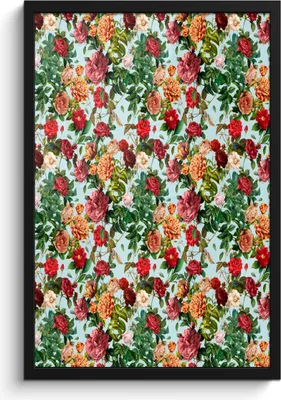 Produktbild von MuchoWow® MuchoWow® Gerahmtes Poster Blumen - Rot - Muster 40x60 cm - Poster mit zchwarzem Bilderrahmen - Papierdruck - Wandbilder