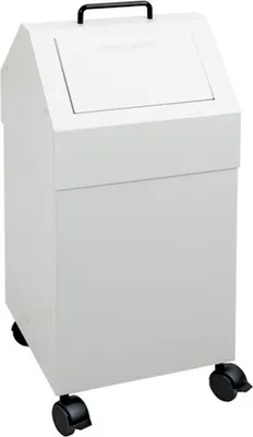 Produktbild von Fahrbarer Abfallsammler mit selbstschließender Einwurfklappe | 45 Liter, HxBxT 71,5x33x31cm | Feuer- & Geruchshemmend | Lichtgrau