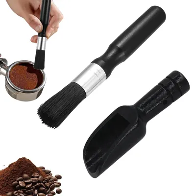 Kaffeeaccessoires Set: Reinigungsbürste & Holzlöffel