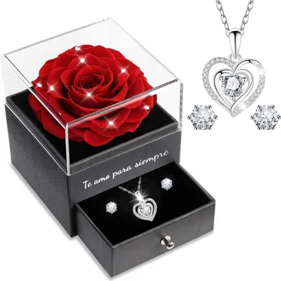 Immagine prodotto di Collana di rose eterne rosse - Fiori conservati Regalo di Natale Festa della Mamma