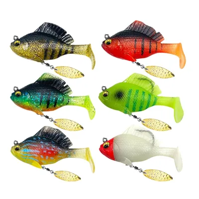 Produktbild von 6er Set Vormontierte Swimbait Jigköpfe mit korrosionsbeständigen Haken, 10g Poppers mit segmentiertem Paddelschwanz - FISOLOVKA