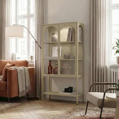 Zdjęcie produktu dla Szafka witrynowa „Klippestad” z 2 drzwiami, stal, 160 x 80 x 35 cm, kolor wielbłądzi