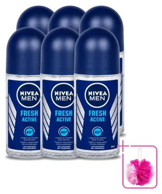Obrázok produktu pre 6 x NIVEA MEN Fresh Active antiperspirant vo forme roll-onu, 50 ml - balenie pozostávajúce z 6 kusov