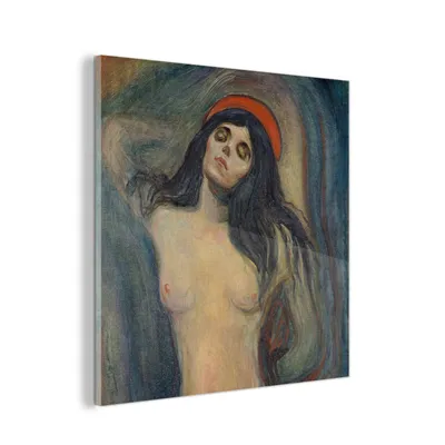 Obrázek produktu pro MuchoWow® Obrazy na skle - Nástěnné obrazy - Fotografie na skle Madona - Edvard Munch 90x90cm Nástěnná dekorace ze skla - akrylová malba na sklo - akrylové