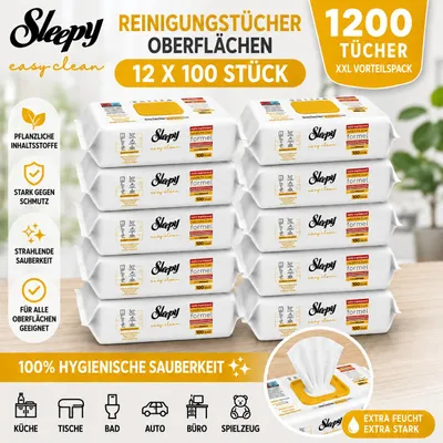 Produktbild von Sleepy Easy Clean Oberflächenreinigungstücher Arabian Soap 12x100 STÜCK, KI-generiertes Bild