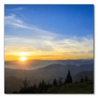 Produktbild von Wallario selbstklebende Möbelfolie/ Tischdecke für Innen und Außen, Größe: 70 x 70 cm - Sonnenaufgang über dem Schwarzwald