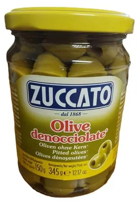Image de Olives vertes Zuccato, sans noyau, marinées dans du sel – 345 g | Olives dénoyautées | Produits italiens de qualité