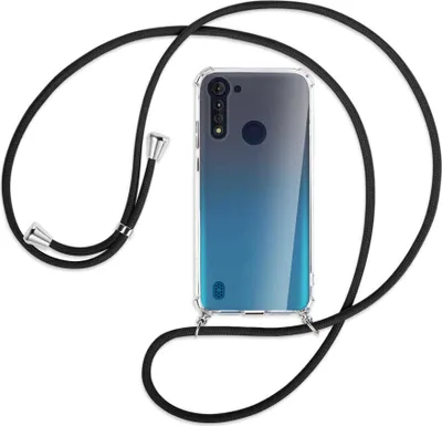 Produktbild von Handykette Backcover-Schutzhülle mit Band (Metall silberfarben) für Motorola Moto G8 Power Lite - schwarz