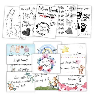 Productafbeelding van Zwangerschapstickerset, 36 tijdelijke tatoeages, 9 mijlpaalkaarten, voor aanstaande moeders