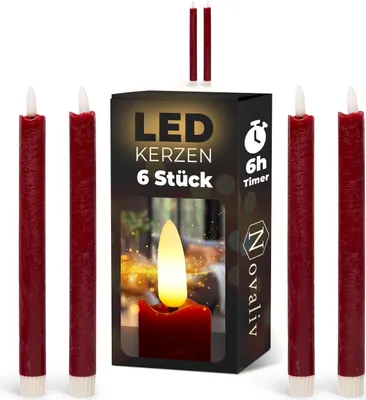 Produktbild von Stabkerzen LED mit Timer Rot 8 Stück indoor - 6 Stunden - ECHTWACHS 24cm Höhe für Kerzen 2,2cm Durchmesser 2 AAA Batterien notwendig LED Stabkerzen 4er Set Rot (zwei Mal) bewegliche Flamme Licht
