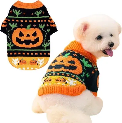 Productafbeelding van Halloween Hondentrui Kattentrui Pompoen Schedel Gebreide Coltrui Huisdierkleding voor Kleine Middelgrote Grote Honden Katten Yorkie