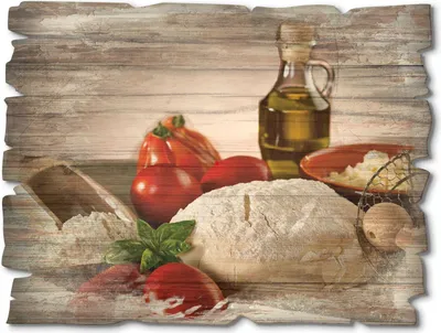 Produktbild von ARTland Holzbild Vintage Teig für Pizza Größe: 40x30 cm