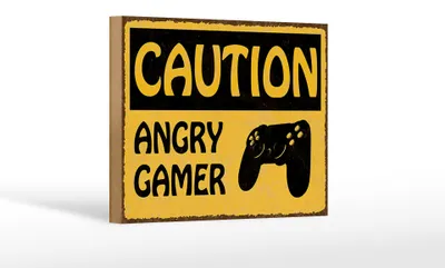 Produktbild von Holzschild Spruch 18x12cm caution angry gamer Vorsicht wütender