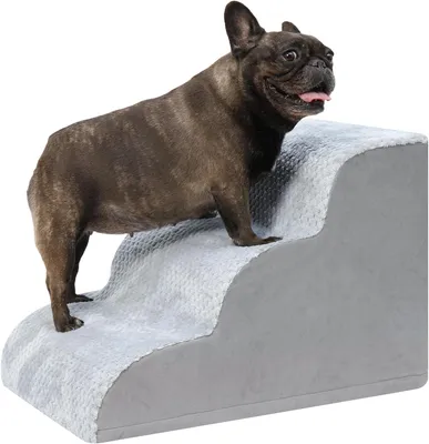 Produktbild von Hundetreppe 3 Stufen 40 cm, für Schlafzimmer, grau, waschbarer Bezug