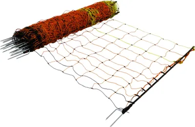 Produktbild von Elektrisches Geflügelnetz, 50 m, Rollzaun, Zaun und Pfosten, Hühner, Gänse, Truthahn, Maschendraht, 11 Drähte, 120 cm, 1,2 m hoch, 14 Doppelspitzen,  Reparaturset und 10 Erdspieße