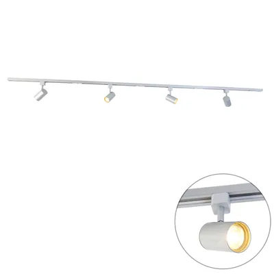 Produktbild von QAZQA - Modern Modernes Schienensystem I Spotlight I Deckenspot I Deckenstrahler I Strahler silber 4-flammig Spotbalken-flammig 1-phasig - Yade I Wohnzimmer I Schlafzimmer - Aluminium Länglich - LED g