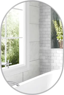 Obrázek produktu pro Oválné nástěnné zrcadlo – koupelnové zrcadlo – 60×90 cm – hliníkový rám – stříbrné