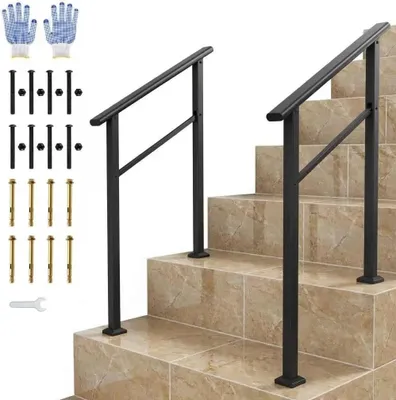 Immagine prodotto di Corrimano per scale esterne - Ringhiera regolabile - Per 2 gradini, set da 2 pezzi - Alluminio - Montaggio a pavimento - Resistente alle intemperie - Nero