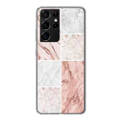 Produktbild von MuchoWow® Handyhülle Schutzhülle Hülle für Samsung Galaxy S21 Ultra Marmor - Weiß - Rosa Silikon Softcase Handy Hülle - Mobiltelefon
