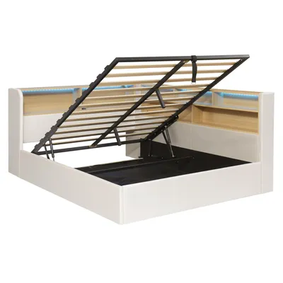 Produktbild von Flieks Hydraulisches Schlafsofa 140x190cm mit Stauraum, Polsterbett mit USB und Type-c, Tagesbett Doppelbett Jugendbett mit Led, Samt, Beige