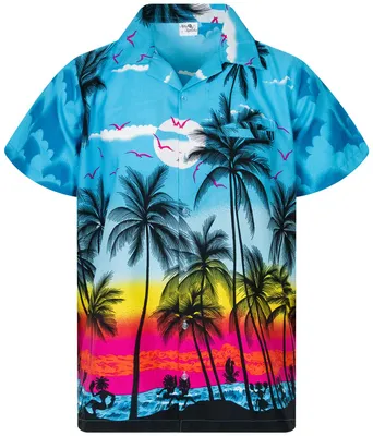 Produktbild von King Kameha Hawaiihemd "Beach" in Türkis Herren Hawaii-Hemd Kurzarm Front-Tasche Stylish