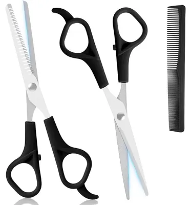 Image de Ciseaux de coiffure éclaircissants - 15 cm - Acier inoxydable - Noir - Avec peigne et étui