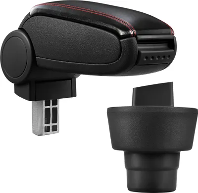 Produktbild von [pro.tec] Mittelarmlehne Passgenau für BMW Mini (1. Generation) in den Baujahren 2001 - 2006 - Armauflage mit Staufach - gepolstert - schwarz Kunst-Leder mit roten Nähten