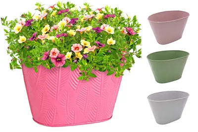Produktbild von Übertopf aus Metall oval im Blätterdesign Pflanztopf Blumentopf Gartendekoration