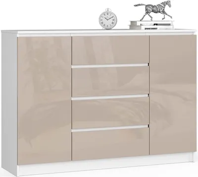 Image de Akord Commode 2 Portes 4 Tiroirs Blanc Cappuccino Brillant 138X40X99