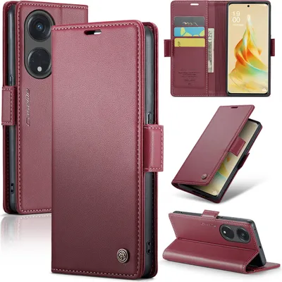 Image de Oppo Reno8 T 5G Housse, Portefeuille en cuir Etui de protection avec fonction stand pour Oppo Reno8 T 5G Rouge