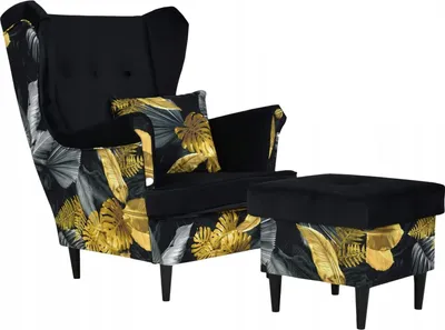 Produktbild von Family Meble Ohrensessel mit Hocker Print Duo Relaxsessel Skandinavisch Bequemer Sessel Loungesessel Fernsehsessel Wohnzimmer Schlafzimmer (POL3/RO31)