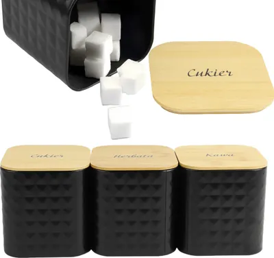 Produktbild von 3er SET Vorratsdose Kaffeebehälter Teebehälter Zuckerbehälter mit Deckel Schwarz