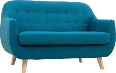 Produktbild von Miliboo - Skandinavisches 2-Sitzer-Sofa mit abnehmbarem Bezug in entenblau und Holz YNOK