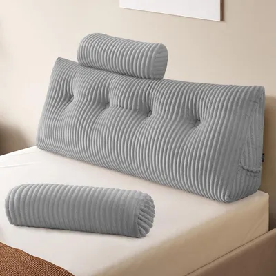 Obrázek produktu pro Opěrný polštář na čtení - Klínový tvar - 120 x 50 x 20 cm - Odnímatelný potah - Světle šedá