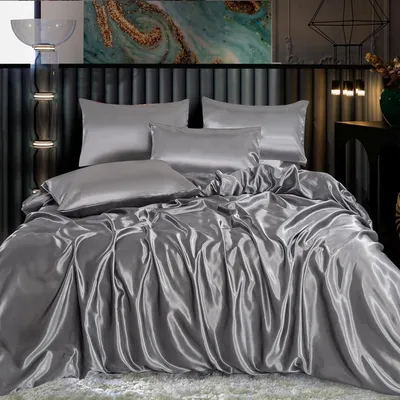 Produktbild von Omgoods – Seiden-Satin-Bettwäsche-Set mit Kissenbezügen, ultraweich (Silber, Einzelbett)