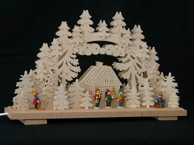 Produktbild von Schwibbogen mit Haus Winterkinder und Beleuchtung BxHxT 50x30x7cm NEU