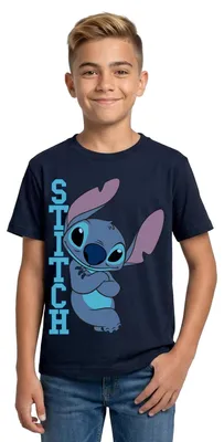 Produktbild von Lilo & Stitch | Stitch Mit Schriftzug Teenager T-Shirt, 134/146 (9-11 Jahre), Navy